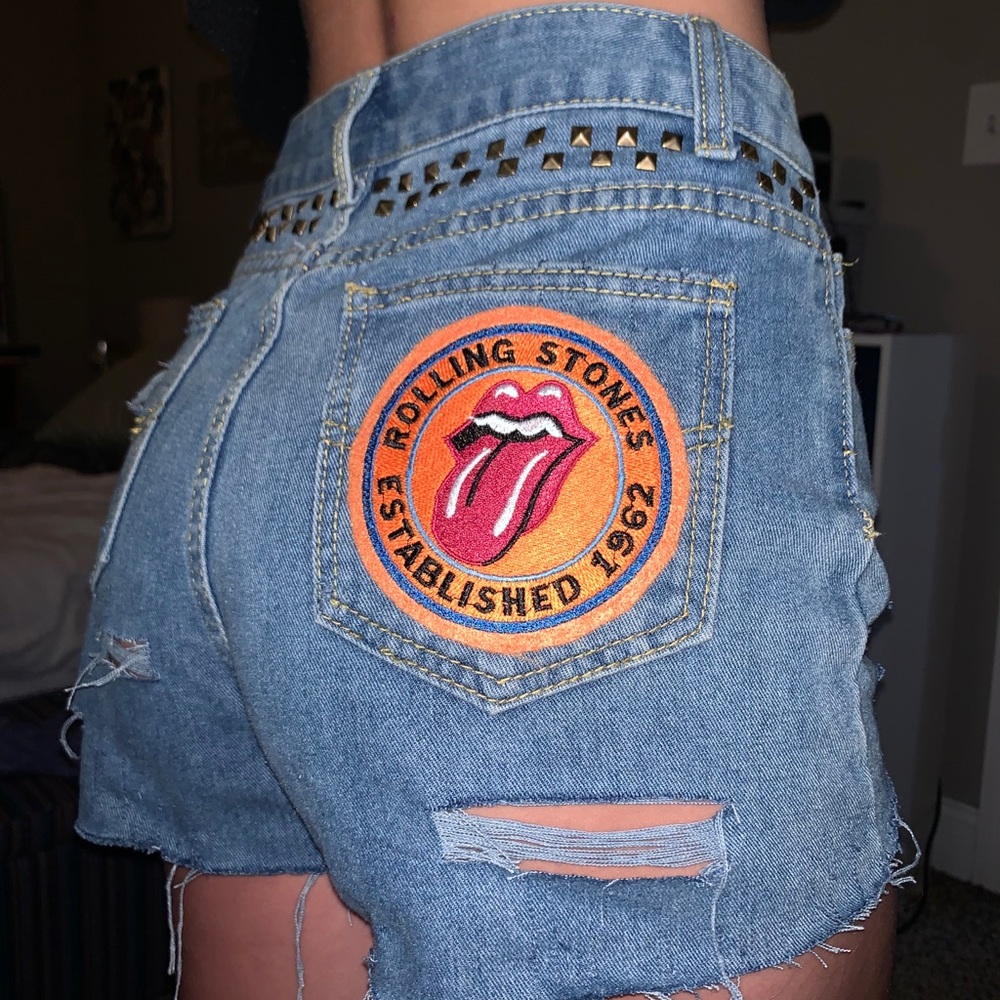High Waisted Distressed Studded Jean Shorts